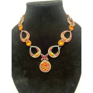 Vintage Ayala Bar Necklace Fire Red Orange Crystal‎ Beads mosaic